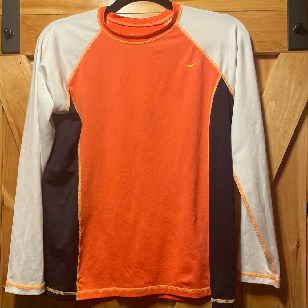 Nike women’s size large Orange, White & Black Long-Sleeve Swim Rash Guard